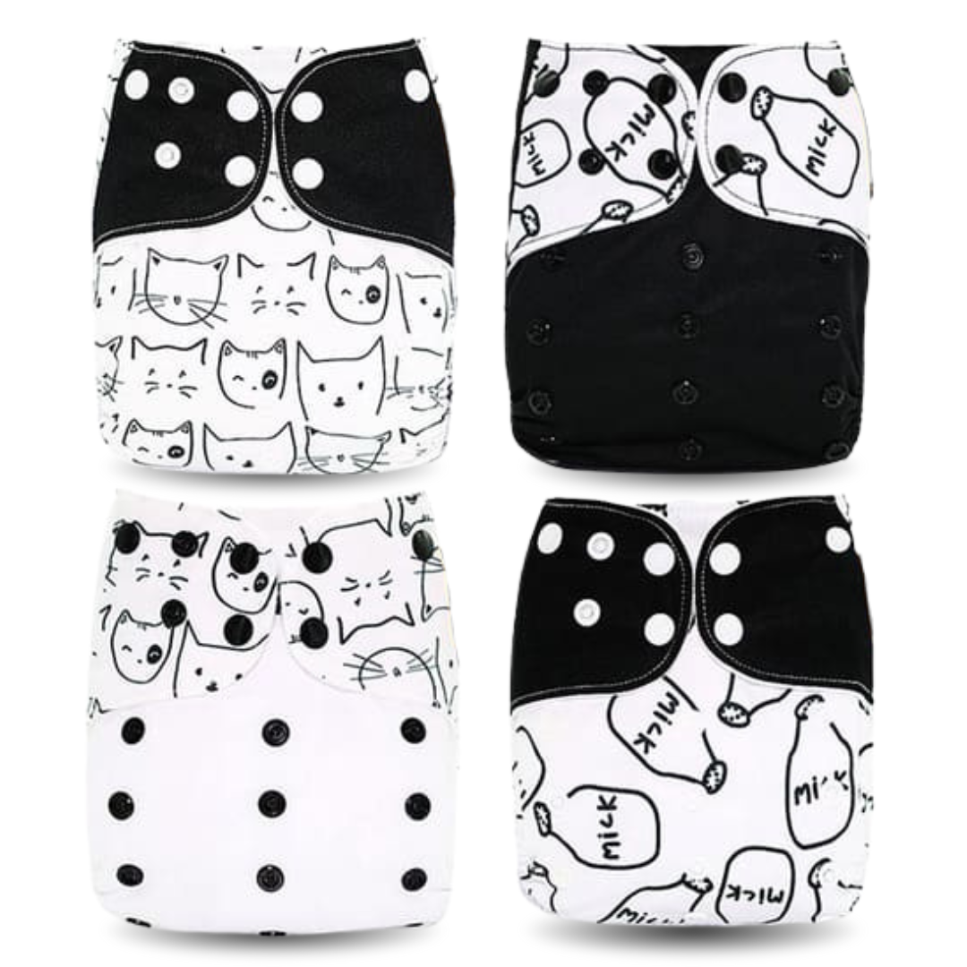 Pack 4 Couches Lavables à Motifs - Confort et Style Naturel BornToReuse